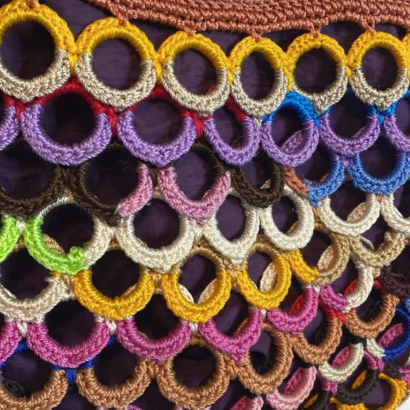 Unique Colorful Crochet Women's Tote Bag - hand stitched inside - crossbody conv - Picture 3 of 5